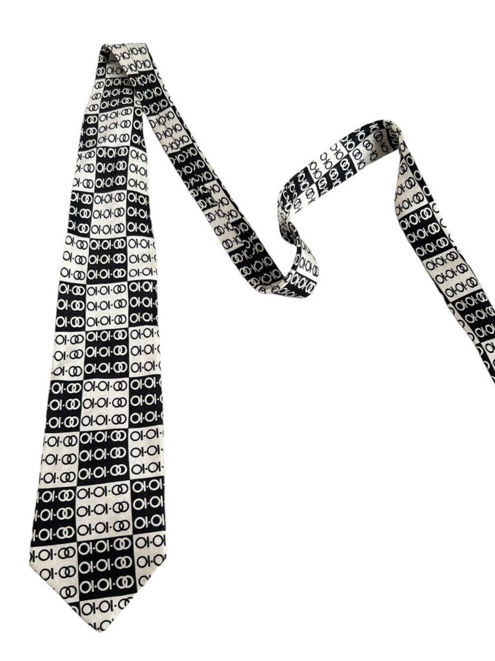 y2k neck tie black white binary code silk
